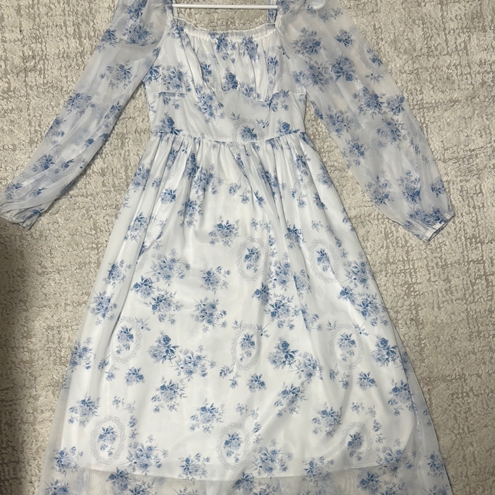Elegant Blue Floral Women's Dress